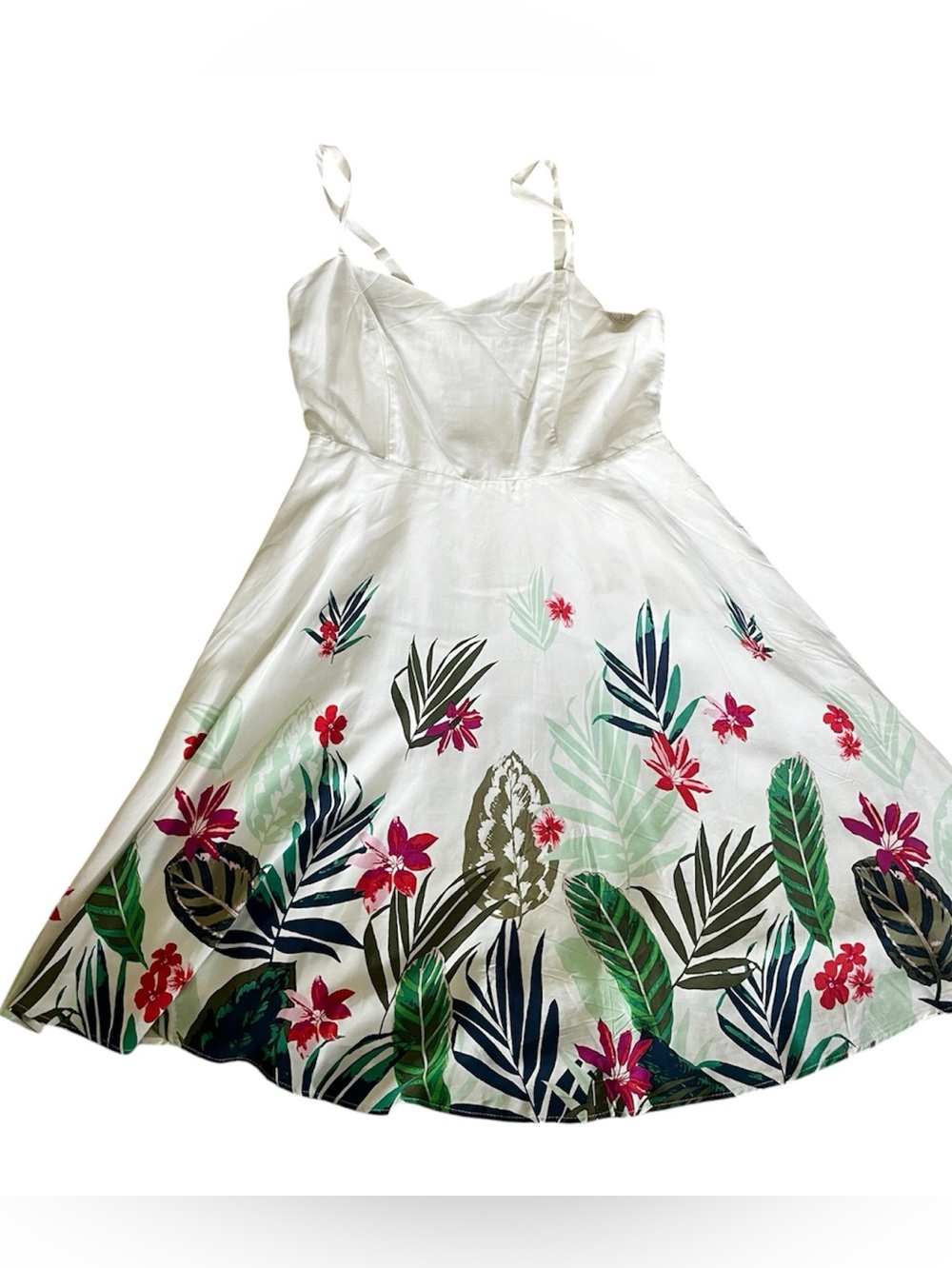 Old Navy Fit-n-Flare White Tropical Sundress with Pink/Green Floral Print Sz S